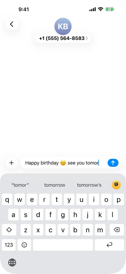 The ThumbFree keyboard typing, with suggestions above the keys